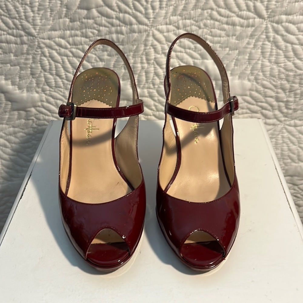 Cole Haan Slingback Heel Red Patent Leather Peep Toe Size 6.5
